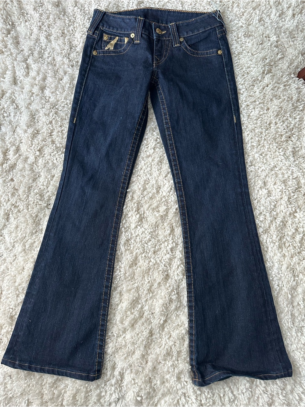 True Religion Dark Blue Flare Jeans with Contrast Stitching